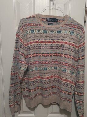 Vtg Polo Ralph Lauren Fair Isle XL Cashmere Cotton Blend Crew Sweater GUC